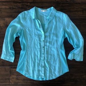 Eileen Fisher cotton linen Turquoise Blouse PP